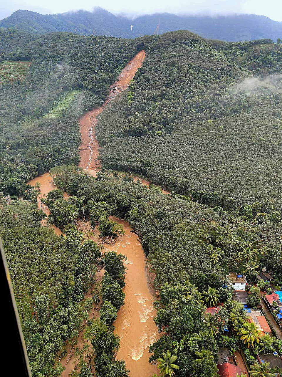 A birds eye view of a landslide affected area, in Kottayam on Sunday.