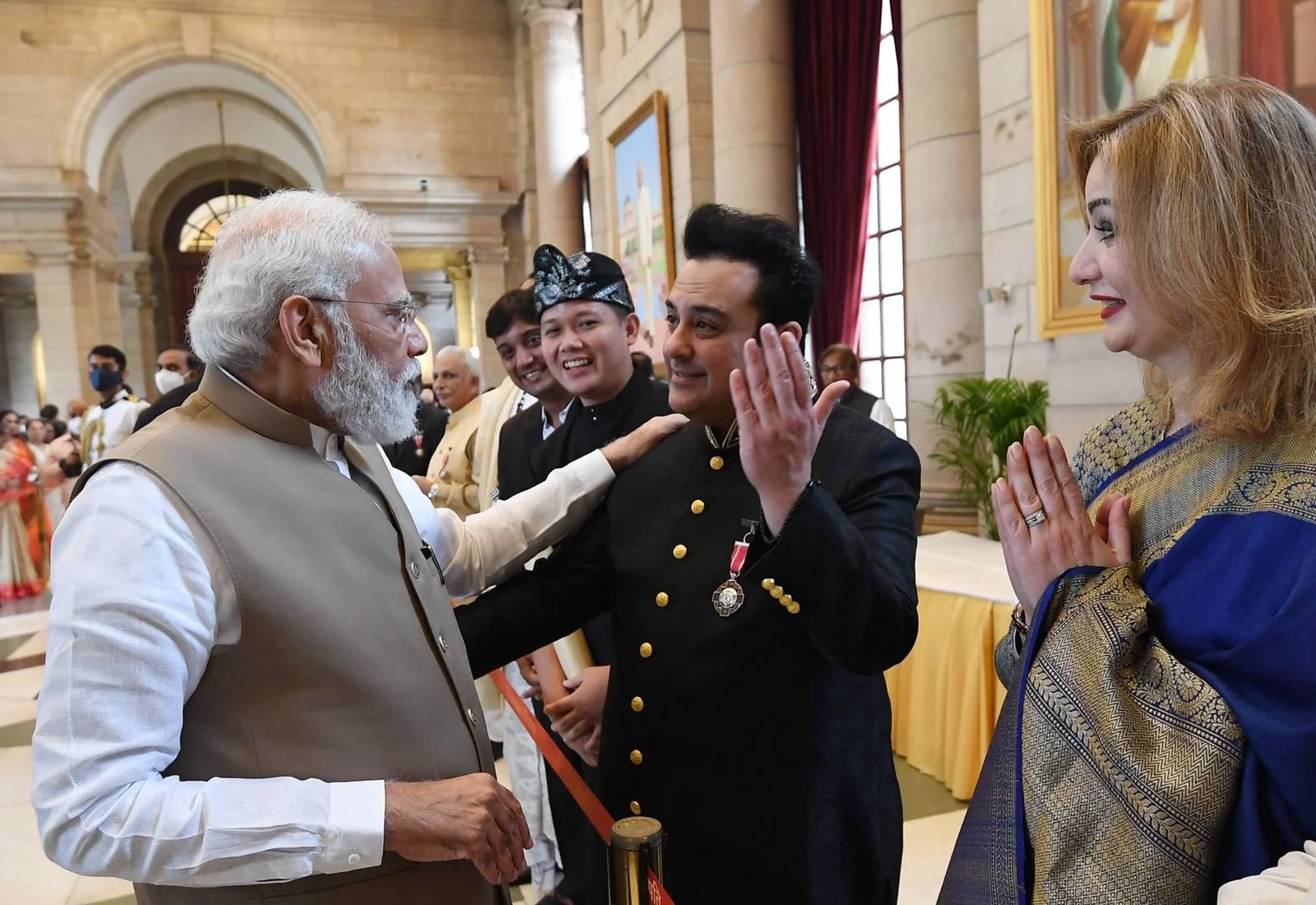 Prime Minister Narendra Modi interacts with the awardees during the Padma Shri Awards at Rashtrapati Bhavan, earlier today.
