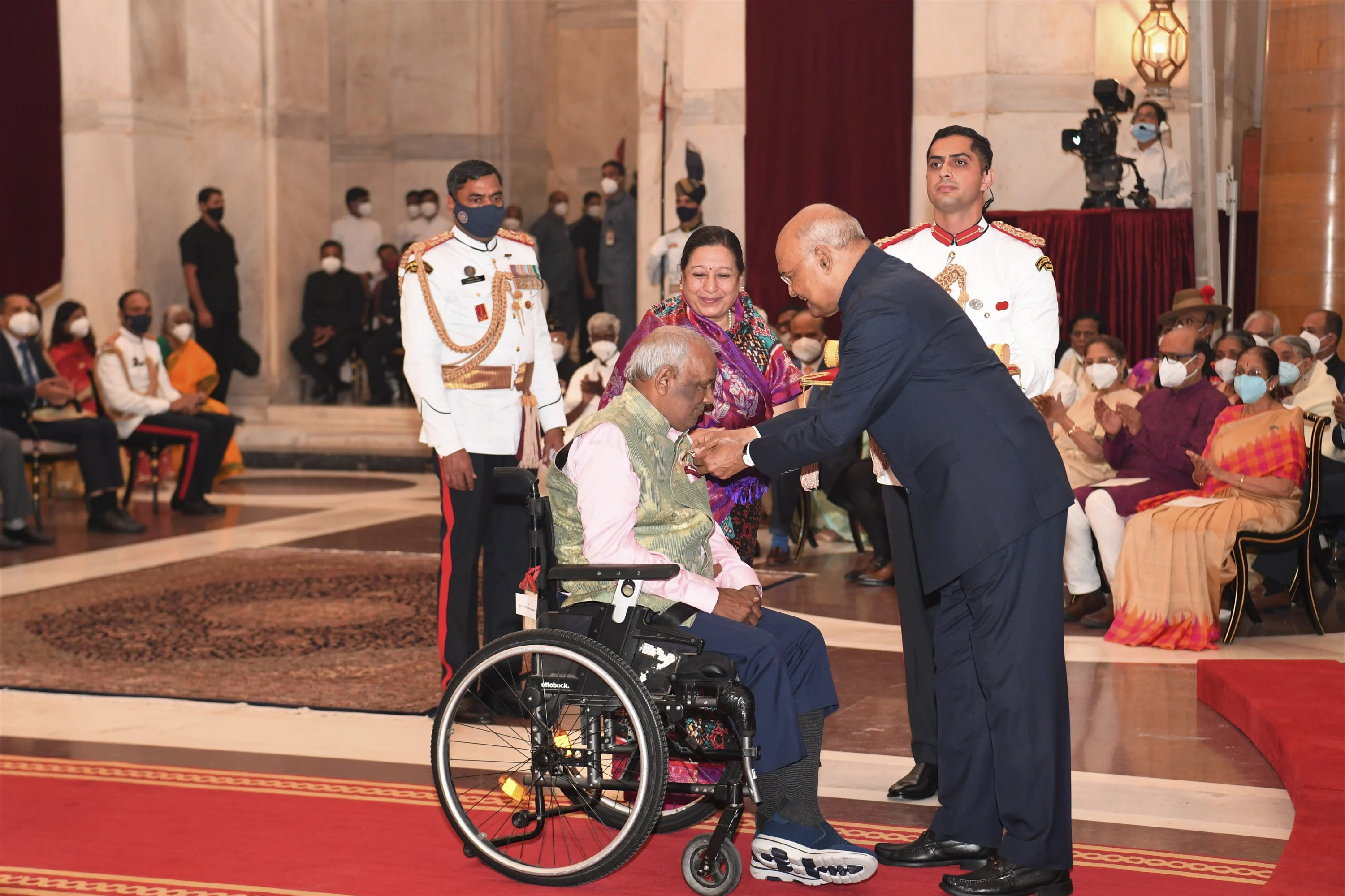 President Ram Nath Kovind presents Padma Shri to Jai Prakash Agarwal for Trade & Industry, at Rashtrapati Bhavan in New Delhi. He is Chairman, Surya Roshni Group of Industries and is an able and successful industrialist. He has received several awards and honours for his service to society.