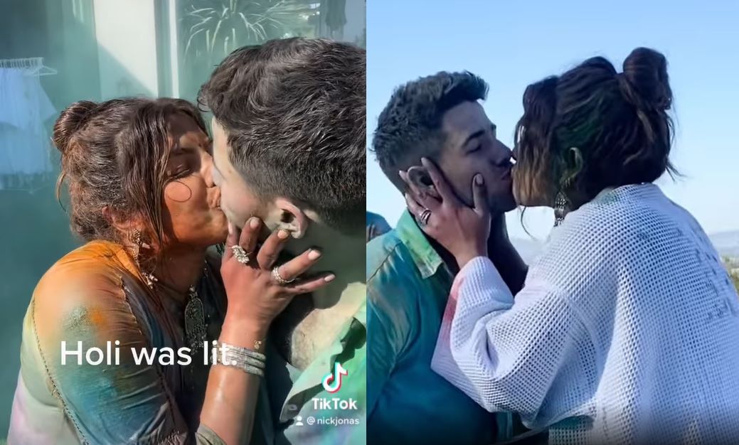 Watch: Priyanka Chopra and Nick Jonas share a passionate lip-lock while playing Holi - Vimarsana News