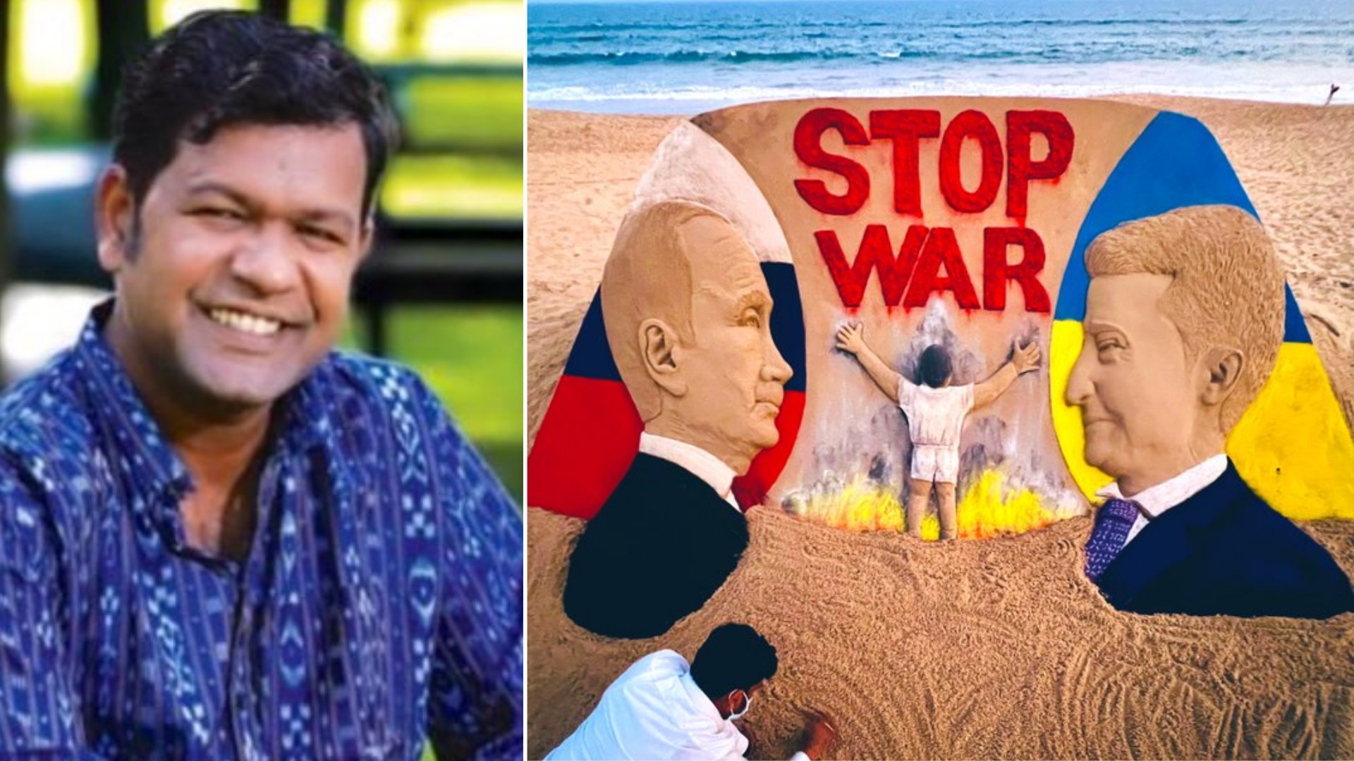 'Stop War' Sand artist Sudarsan Pattnaik creates illustration over Russia-Ukraine crisis at Puri beach; see pics - Vimarsana News