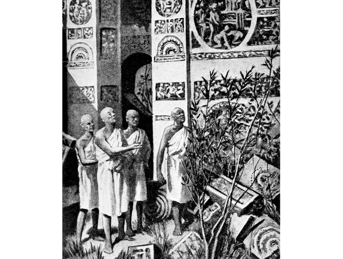 Fa Hien at the ruins of Ashoka’s Palace, Pataliputra