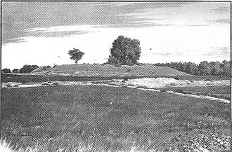 1899 engraving showing the remnants of the Kanishka Stupa in Shaji-ki-Dheri 