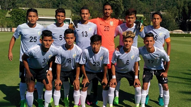India U-17 players pose for a team photograph before the match India U-17 players pose for a team photograph before the match