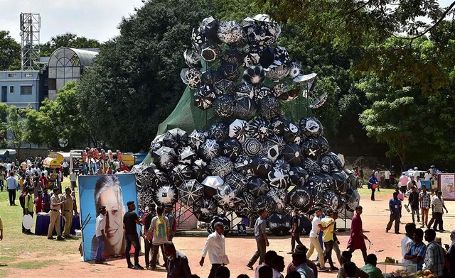 A poster of slain journalist-activist Gauri Lankesh put up next to a mountain of umbrellas at a rally to speak against her assassination at Central College ground in Bengaluru. A poster of slain journalist-activist Gauri Lankesh put up next to a mountain of umbrellas at a rally to speak against her assassination at Central College ground in Bengaluru.
