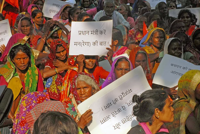 MGNREGA workers protest at Jantar Mantar in New Delhi. MGNREGA workers protest at Jantar Mantar in New Delhi.