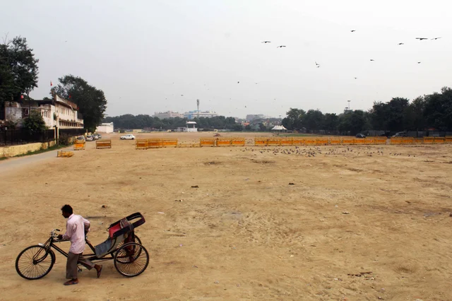 The new site for dharna and rallies at Ram Leela Maidan in Delhi does not have sun sheds, toilets or drinking water. The new site for dharna and rallies at Ram Leela Maidan in Delhi does not have sun sheds, toilets or drinking water.