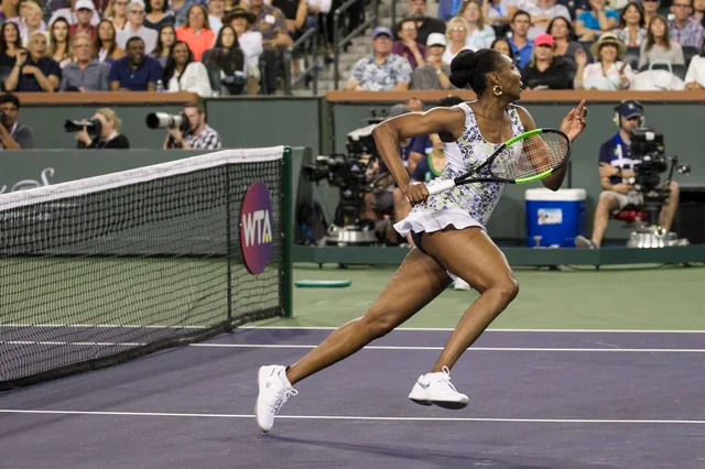 Venus Williams chases down a shot from opponent and sister Serena Williams during the third round of the BNP Paribas Open tennis tournament at the Indian Wells Tennis Garden in Indian Wells, Calif. Venus Williams chases down a shot from opponent and sister Serena Williams during the third round of the BNP Paribas Open tennis tournament at the Indian Wells Tennis Garden in Indian Wells, Calif.