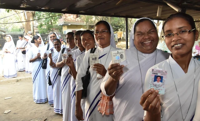 Nuns show Voter ID Cards at a polling station during Ranchi Municipality elections in Ranchi, Jharkhand. Nuns show Voter ID Cards at a polling station during Ranchi Municipality elections in Ranchi, Jharkhand.