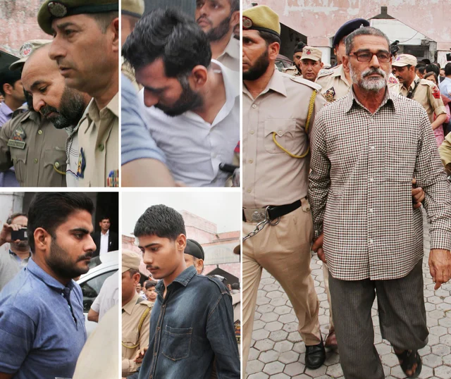 **COMBO** Prime accused Sanji Ram (R) and other accused of Kathua rape and murder case, being produced in District Court in Kathua, about 85 km from Jammu. **COMBO** Prime accused Sanji Ram (R) and other accused of Kathua rape and murder case, being produced in District Court in Kathua, about 85 km from Jammu.