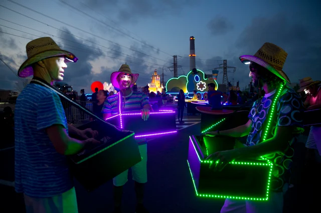 Israeli performers decorated with lights rehearse for Israel’s upcoming 70th Independence Day celebrations, in Tel Aviv, Israel. Israeli performers decorated with lights rehearse for Israel’s upcoming 70th Independence Day celebrations, in Tel Aviv, Israel.