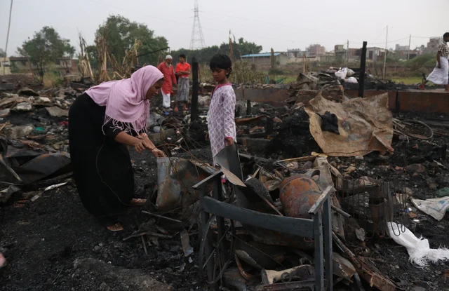 A view of gutted Rohingya refugee camp in southeast Delhi’s Kalindi Kunj area after fire broke out in the early hours of Sunday. Approximately 230 residents of the camp have lost their shelter and all their valuables, including identity cards and special visas issued by the United Nations. Many have also lost documents related to their properties in Myanmar. A view of gutted Rohingya refugee camp in southeast Delhi’s Kalindi Kunj area after fire broke out in the early hours of Sunday. Approximately 230 residents of the camp have lost their shelter and all their valuables, including identity cards and special visas issued by the United Nations. Many have also lost documents related to their properties in Myanmar. 