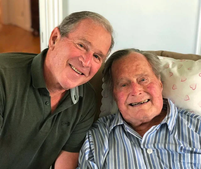 Former US presidents George HW Bush (right) and his son George Bush pose for a photo in Kennebunkport, Maine. Bush senior enjoyed a relaxing birthday on Tuesday as he became the first former US president to turn 94. Former US presidents George HW Bush (right) and his son George Bush pose for a photo in Kennebunkport, Maine. Bush senior enjoyed a relaxing birthday on Tuesday as he became the first former US president to turn 94. 