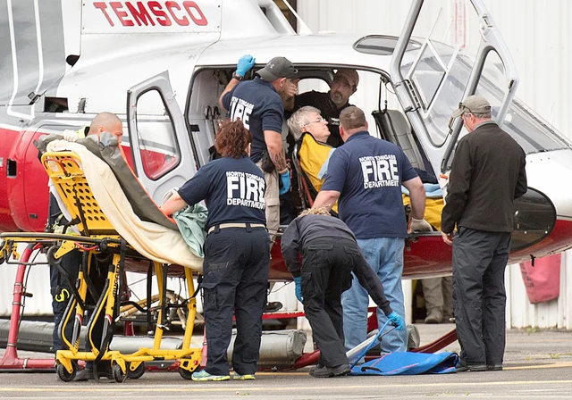 Emergency responders assist a passenger in Ketchikan, Alaska. after the crash of a Taquan Air float plane on Prince of Wales Island’s Mt. Jumbo. The chartered Taquan Air flight plane crashed Tuesday on a rocky mountainside near Ketchikan. Everyone survived and were rescued hours later by the US Coast Guard. Emergency responders assist a passenger in Ketchikan, Alaska. after the crash of a Taquan Air float plane on Prince of Wales Island’s Mt. Jumbo. The chartered Taquan Air flight plane crashed Tuesday on a rocky mountainside near Ketchikan. Everyone survived and were rescued hours later by the US Coast Guard.