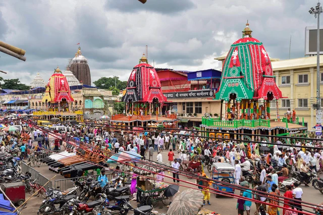 Chariots of Lord Jagannath, Lord Balabhadra, and Goddess Subhadra during the final leg of preparation ahead of Rath Yatra festival, in Puri. Chariots of Lord Jagannath, Lord Balabhadra, and Goddess Subhadra during the final leg of preparation ahead of Rath Yatra festival, in Puri.