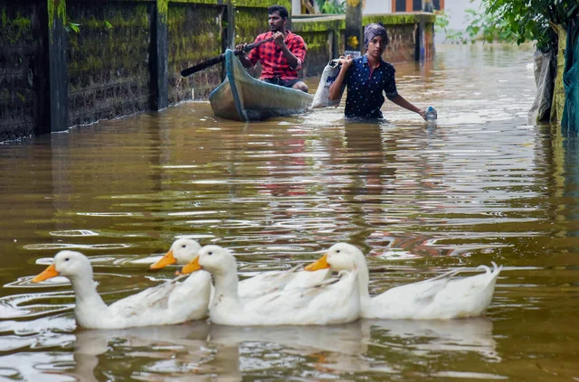 A view of a flooded locality after heavy rains, at Elloor in Kochi. A view of a flooded locality after heavy rains, at Elloor in Kochi.