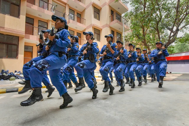 Members of first all-women SWAT team perform during a programme for their launch, and inauguration of newly constructed building of DCP South West District office, Police Station Delhi Cantt. & Delhi Police Residential Complex, in New Delhi. Members of first all-women SWAT team perform during a programme for their launch, and inauguration of newly constructed building of DCP South West District office, Police Station Delhi Cantt. & Delhi Police Residential Complex, in New Delhi.