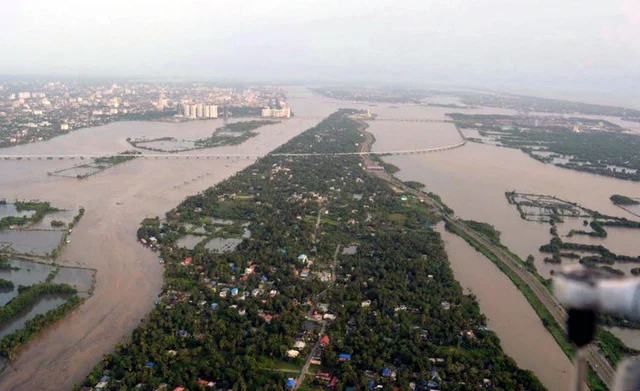 Aerial view of the flooded Aluva, Kerala. Aerial view of the flooded Aluva, Kerala.
