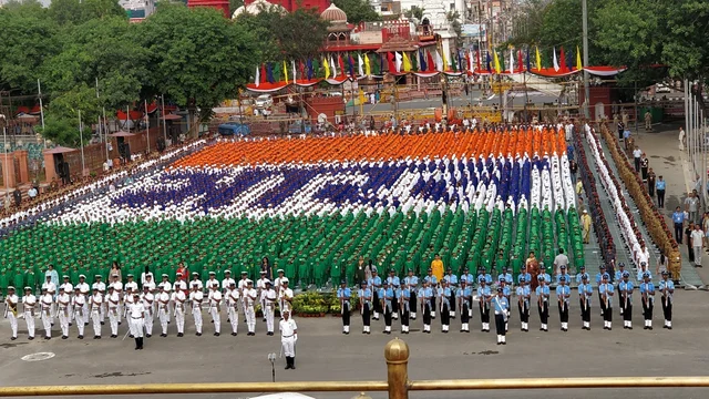 Indian Navy and Indian Air Force contingents take part during the first full dress rehearsal for the Independence Day celebrations 2018 at Red Fort in New Delhi. Indian Navy and Indian Air Force contingents take part during the first full dress rehearsal for the Independence Day celebrations 2018 at Red Fort in New Delhi.