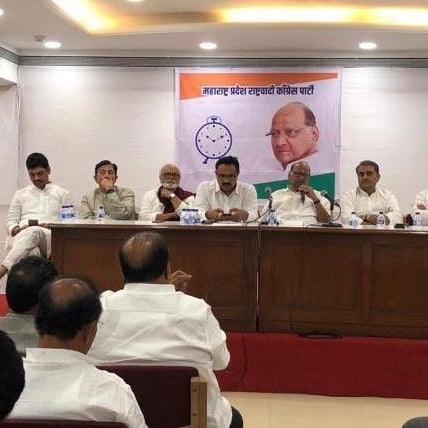 NCP president Sharad Pawar chairing a party MLAs’  meet on Sunday in Mumbai.