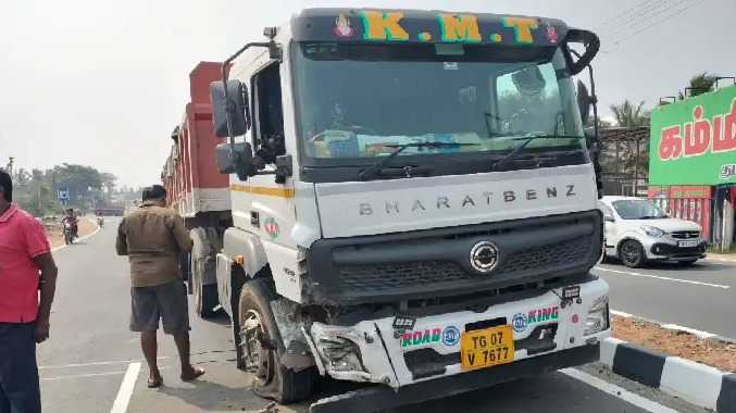 லாரி மற்றும் கார் நேருக்கு நேர் மோதி விபத்து