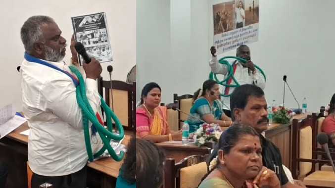 தண்ணீர் டியூபை&nbsp;கழுத்தில் மாட்டி....