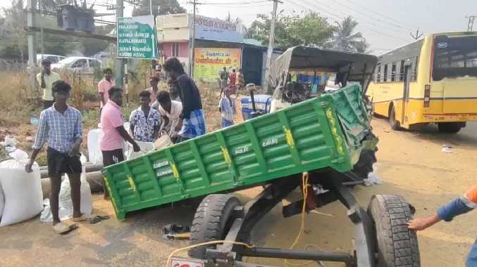 நெல் ஏற்றிச் சென்ற டிராக்டர் மீது அரசு பேருந்து மோதி விபத்து