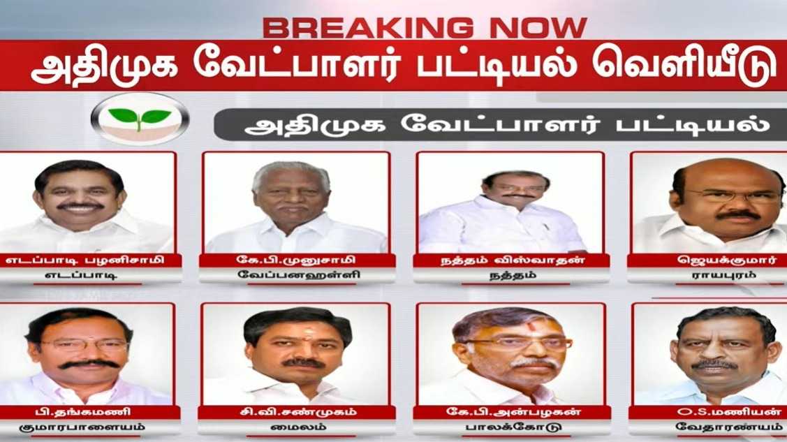 அதிமுக வேட்பாளர் பட்டியல் வெளியீடு