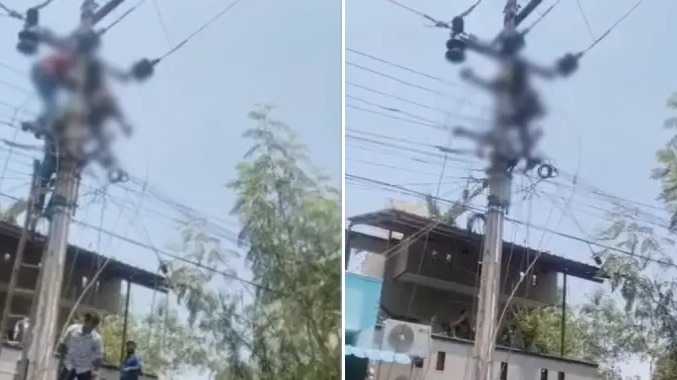 மின்கம்பத்தில் மின்கம்பி அகற்றும் போது விபத்து