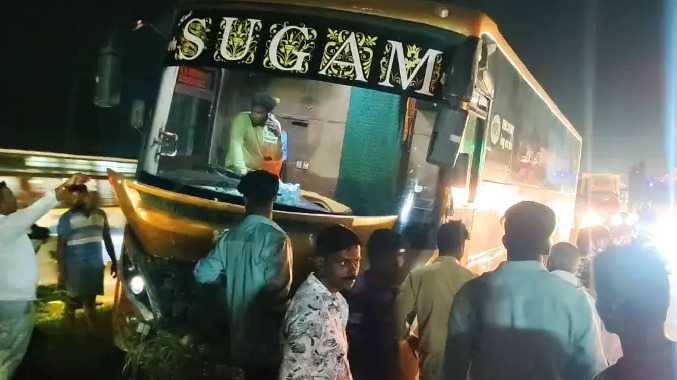 நெடுஞ்சாலையை கடக்க முயன்ற எருமை மாடுகள்