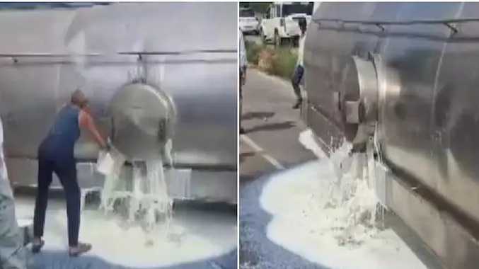 நெடுஞ்சாலையில் கவிழ்ந்த பால் டேங்கர் லாரி