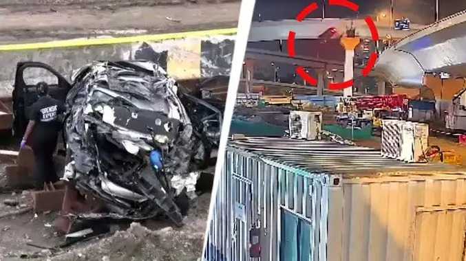 கட்டுப்பாட்டை இழந்து பாலத்திலிருந்து கீழே பாய்ந்த கார்