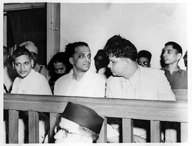 Nathuram Godse, Narayan Apte and others during the Gandhi murder trial Nathuram Godse, Narayan Apte and others during the Gandhi murder trial 