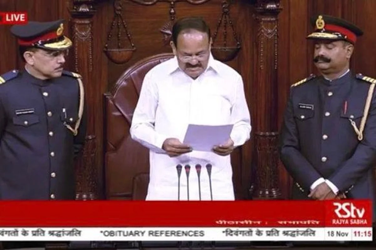 Rajya Sabha Chairman M Venkaiah Naidu Names 3 AAP MPs For Causing Disruption in House 3 swarajya%2F2019 11%2Fddc832f8 b94f 49f7 a466 93d89826f211%2FRS Chairman Venkaiah Naidu with Marshals