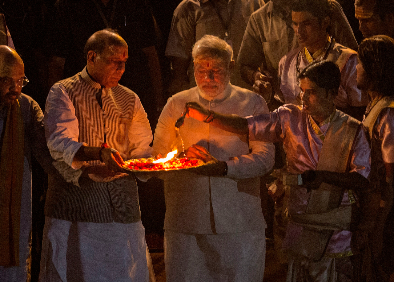 PM Narendra Modi at the Ganga aarti in Varanasi (Kevin Frayer/Getty Images) 