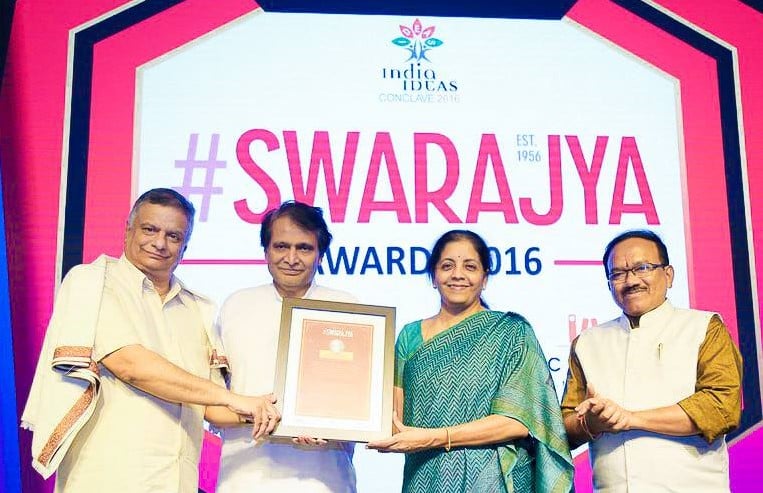  T C A Srinivasa-Raghavan, with Prabhu, Sitharaman and Goa Chief Minister Laxmikant Parsekar