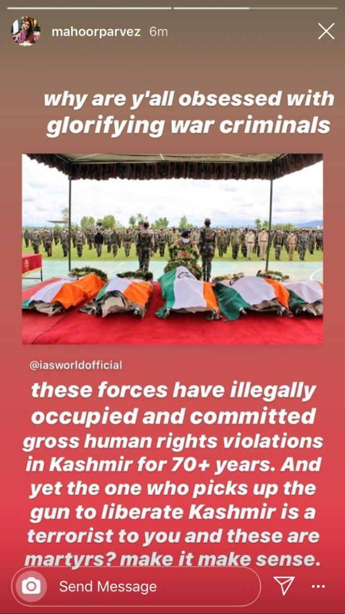 A screenshot of Parvez’s Instagram story.