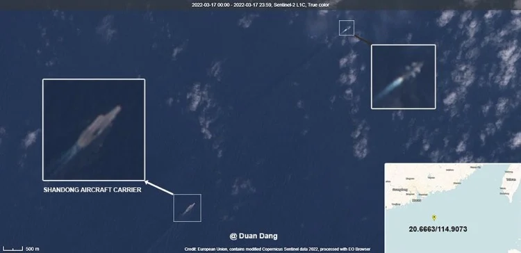 Chinese Aircraft Carrier Shandong, Transits Taiwan Strait