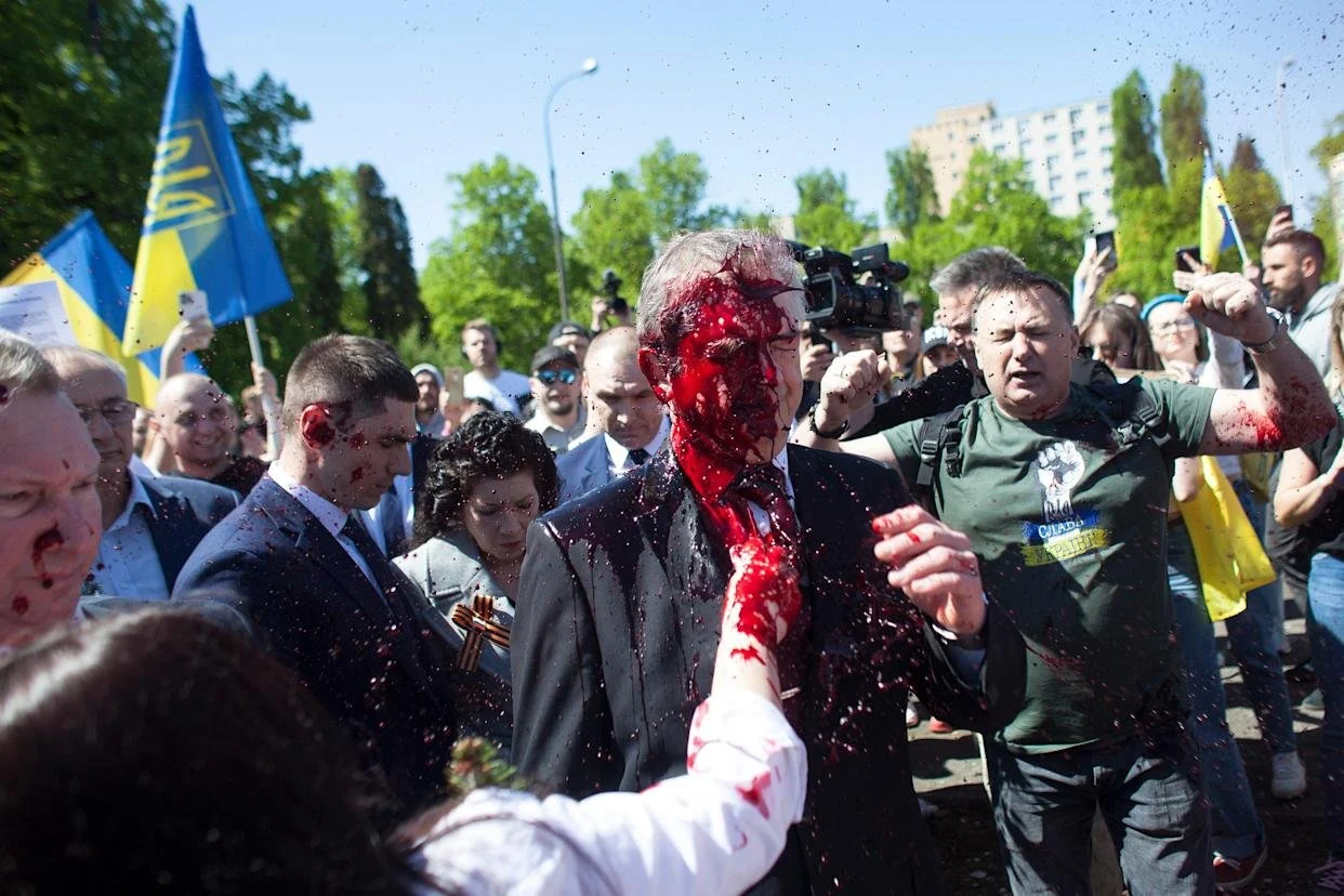 Russian Ambassador Doused in Paint During VE Day Memorial in Poland