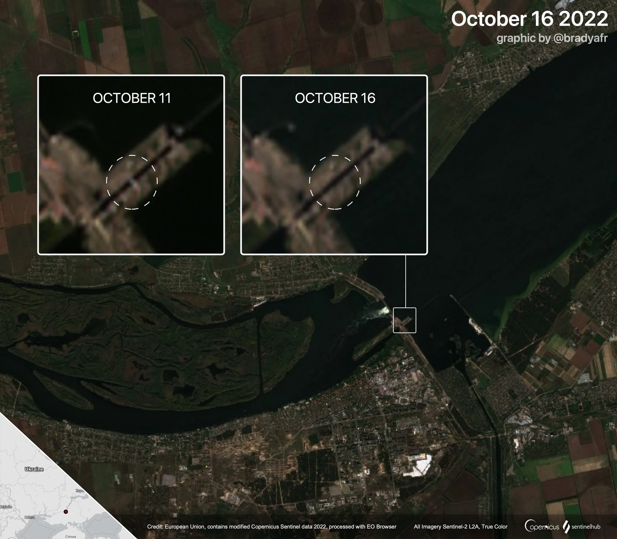 Satellite Imagery Indicates Bridging Reduced at Nova Khakovka