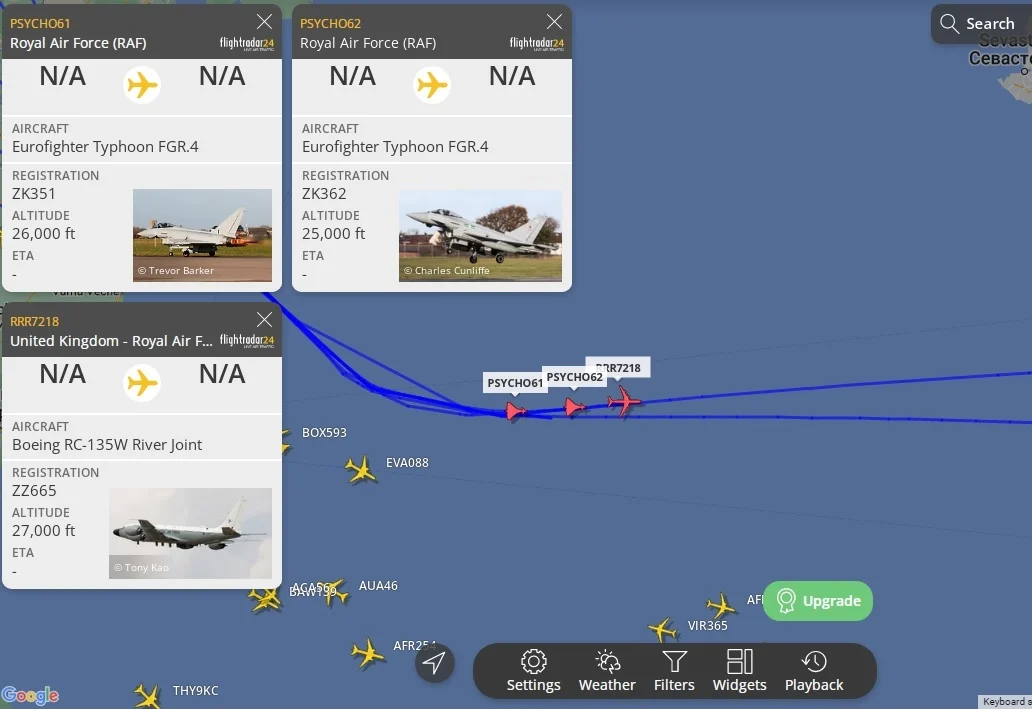 British Black Sea Intelligence Flights Escorted by Fighters After Alleged Engagement by Russian Aircraft
