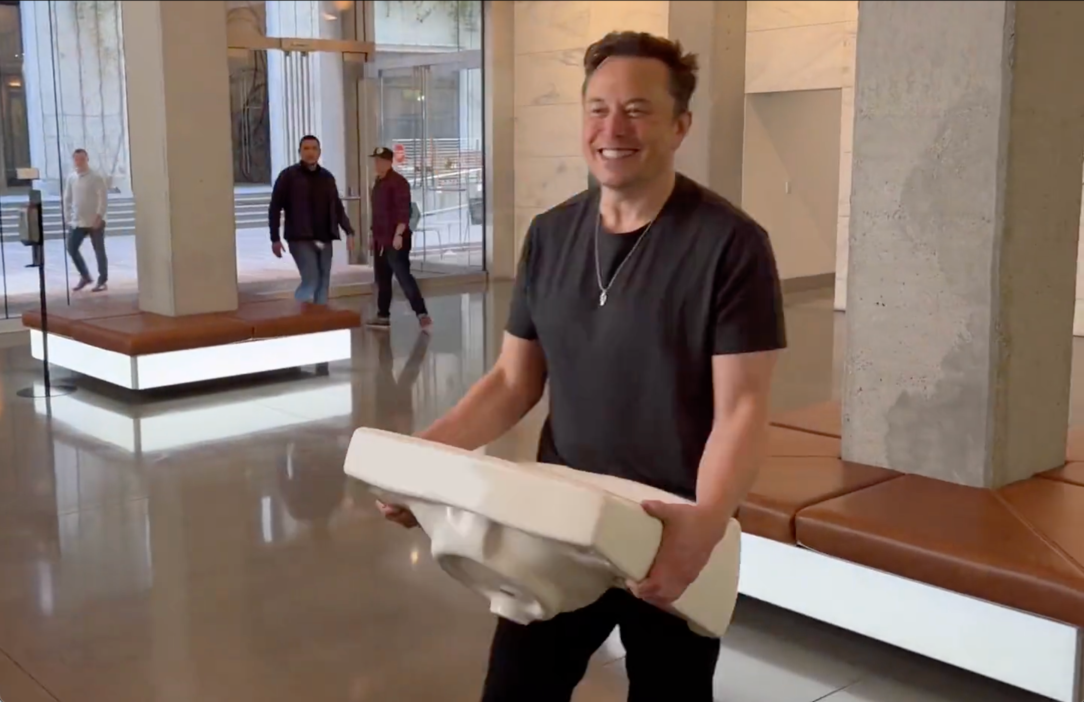 Elon Musk carries sink into Twitter HQ as he is set to take control of company Friday