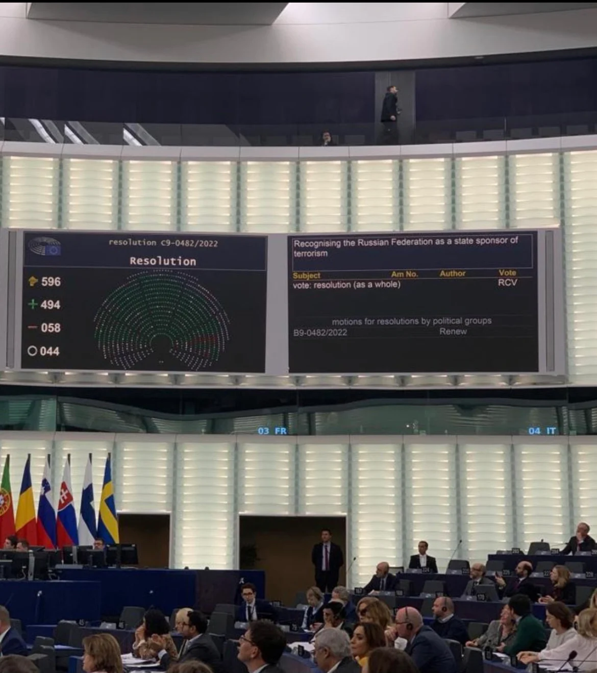 European Parliament Approves Resolution Declaring Russia State Sponsor of Terrorism