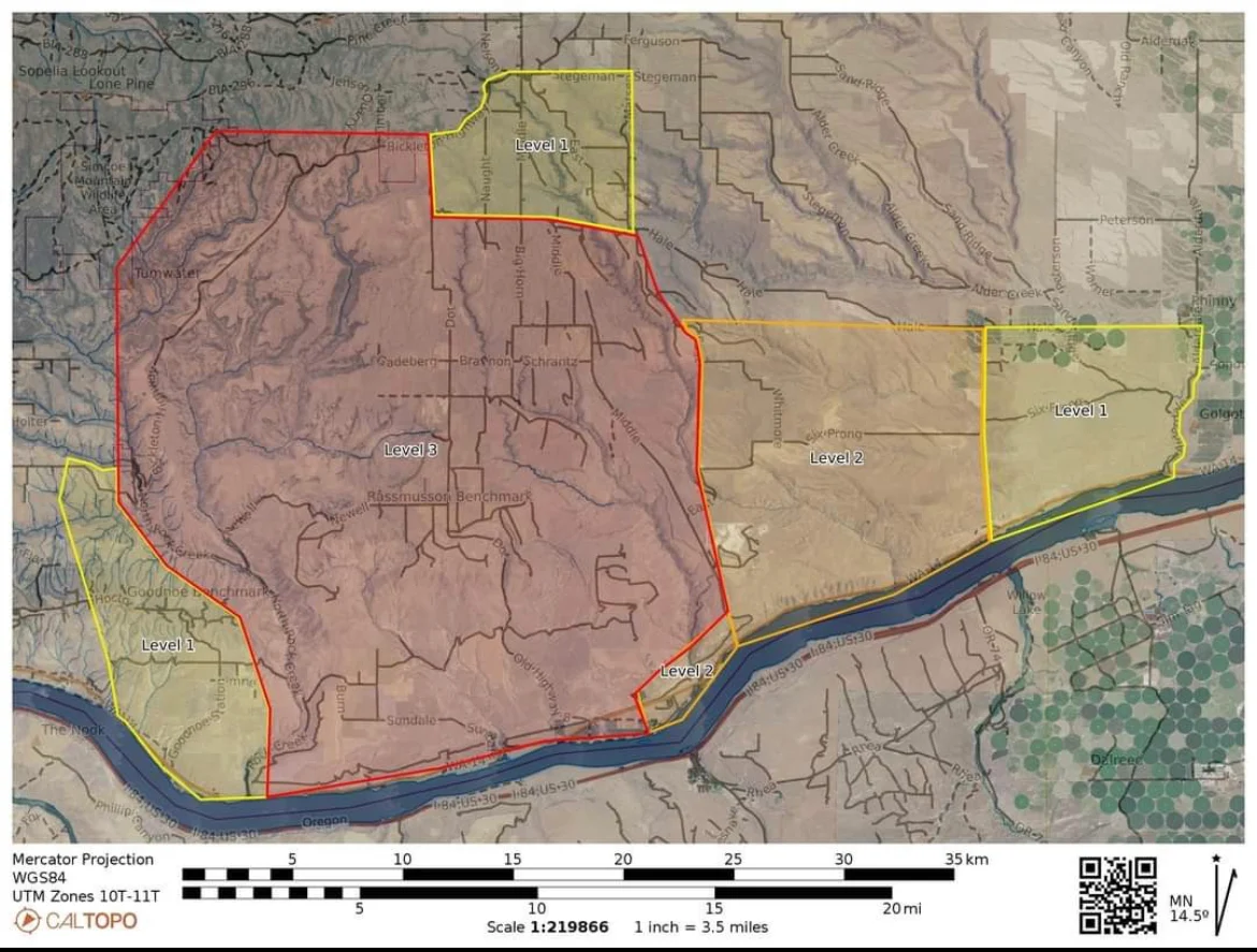 Newell Road Fire Burns Uncontrollably, Evacuations Begin, Klickitat County, WA