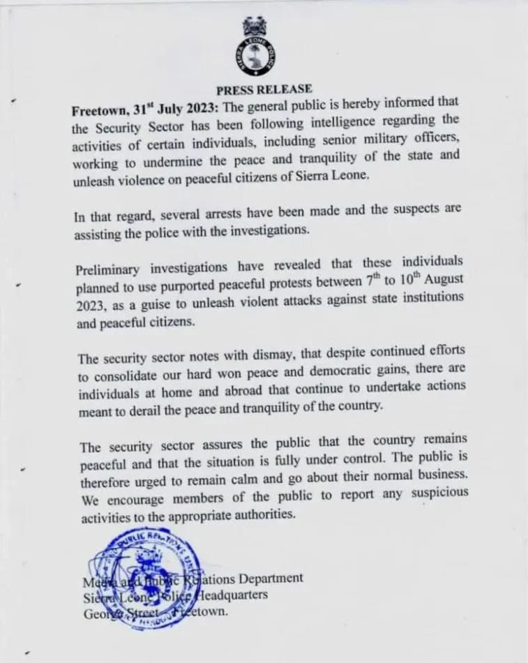 Senior Military Officials Arrested in Alleged Sierra Leone Coup Plot