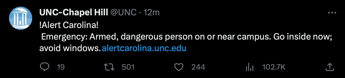 UNC-Chapel Hill Reports Armed Person on Campus