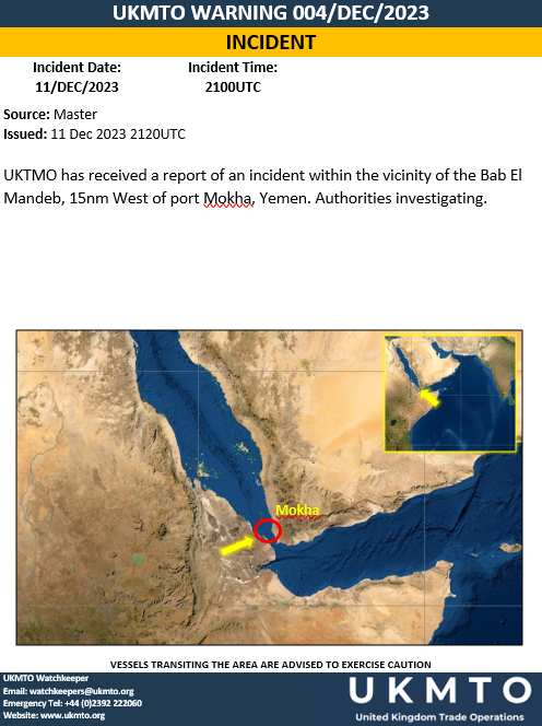 UKMTO Reports Security Incident in Red Sea