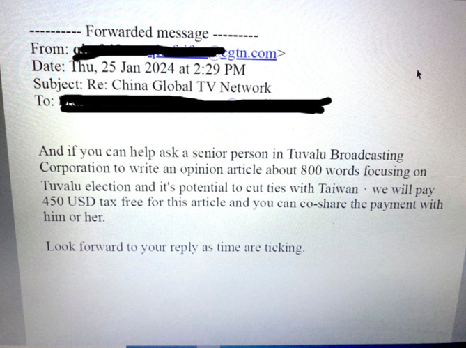 Email From Chinese News Agency Shows Attempt to Influence Tuvalu Elections