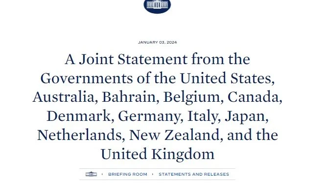 US, UK Releases Joint Statement with 10 Countries Warning Houthis Against Continued Attacks