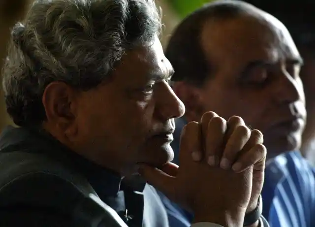 Sitaram Yechury attends a news conference. (Photo: Reuters/Gopal Chitrakar)